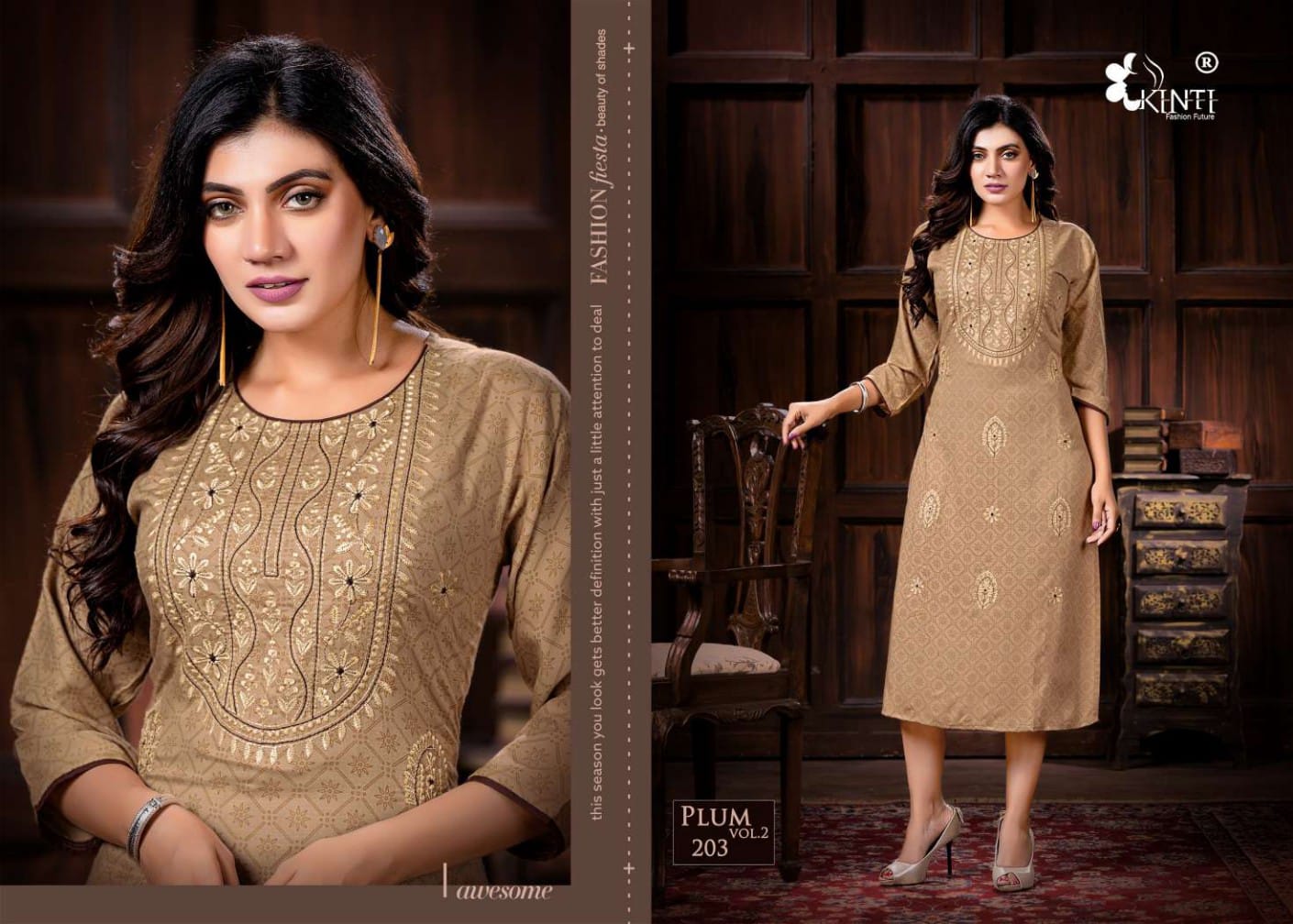Kinti Plum 2 Rayon Designer Daily Wear Embroidery Kurti Collection